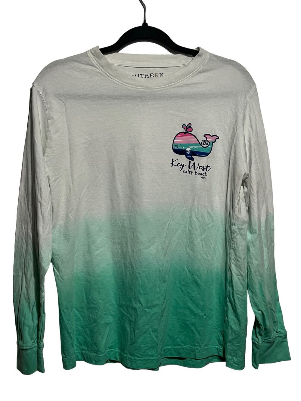 Southern Spirit Key West Salty Beach Ombre Shirt Size S White Green Long Sleeve